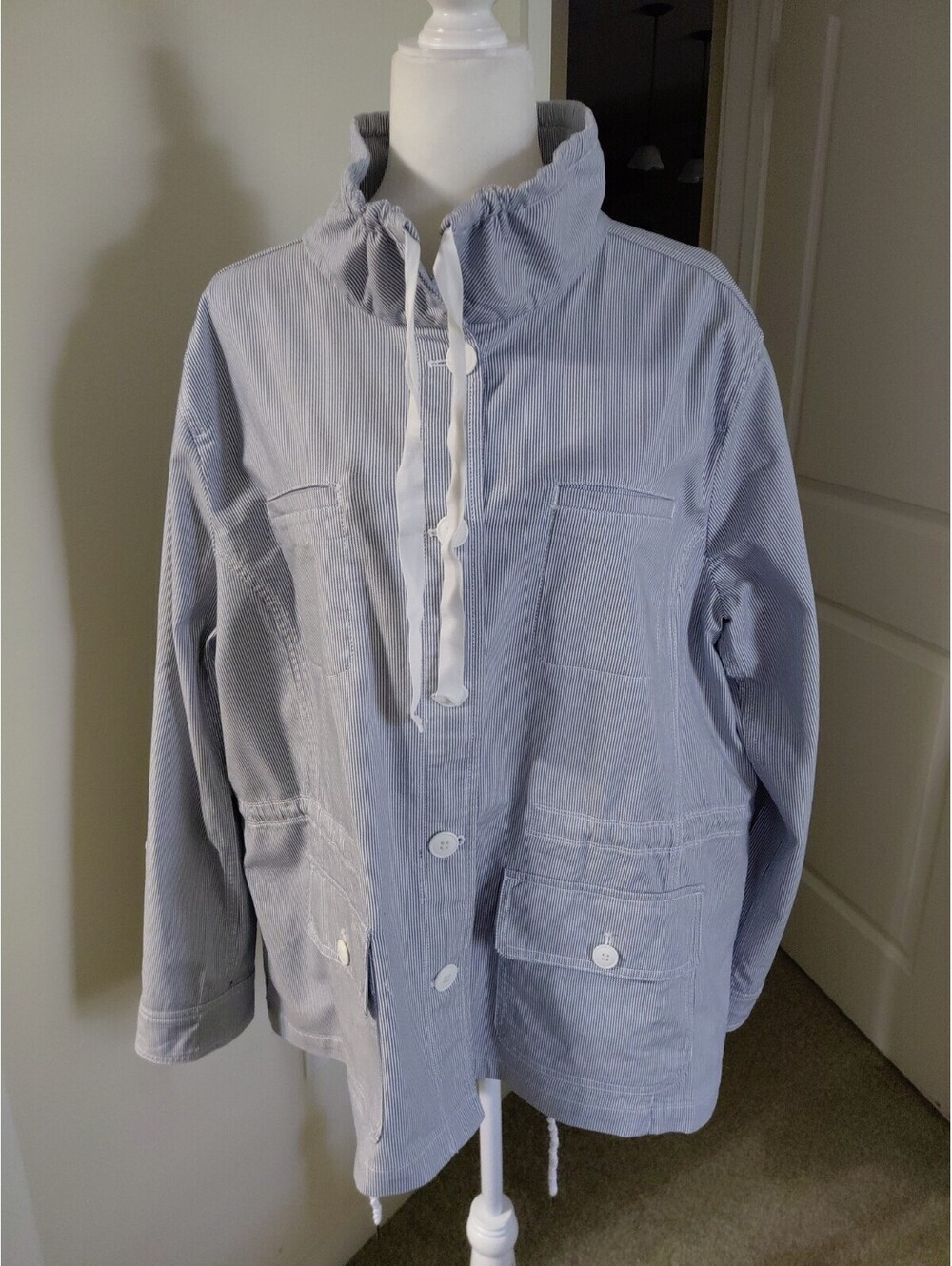 Talbots Stripe Twill Jacket Light Blue Size 2X Excellent Condition #785 - Picture 3 of 11